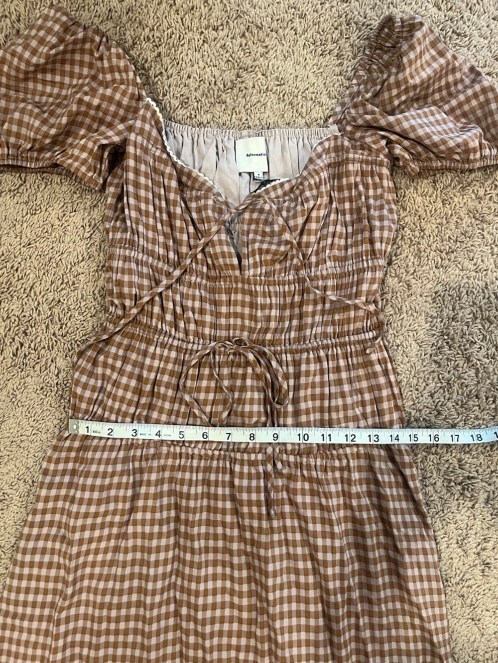 Reformation Brown Gingham Puff-Sleeve Maxi Dress - Picture 3 of 6